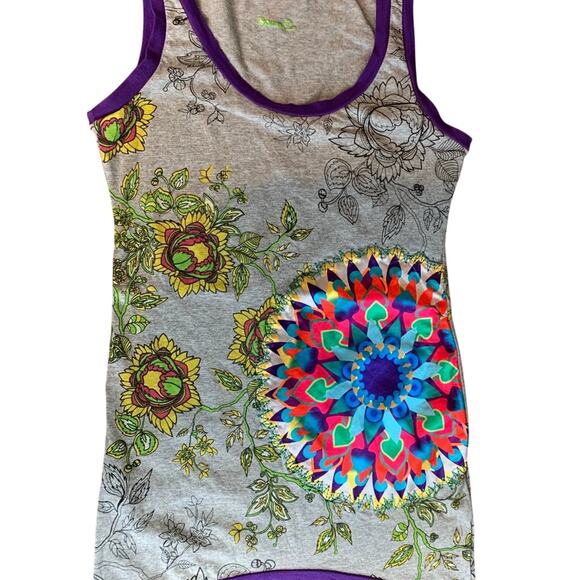 Women's Mini Tank Dress by Smash Size SM Gray With Purple Trim & Floral Design - Picture 1 of 11